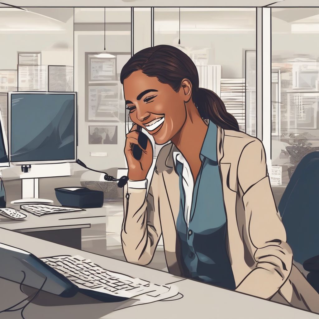 Image of a professional receptionist answering a phone with a headset on